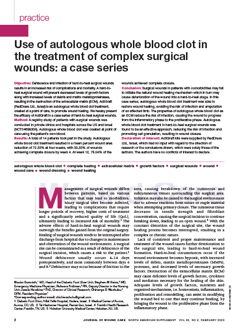 Use Of Autologous Whole Blood Clot In The Treatment Of Complex Surgical Wounds: A Case Series