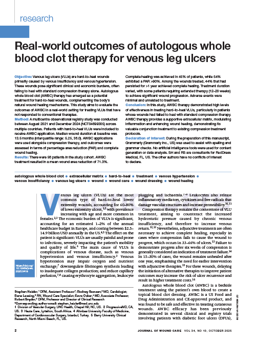 Real-world outcomes of autologous whole blood clot therapy for venous leg ulcers