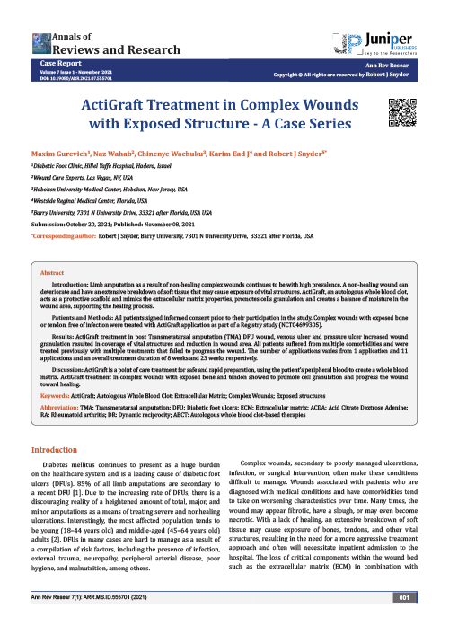 ActiGraft Treatment In Complex Wounds With Exposed Structure – A Case Series