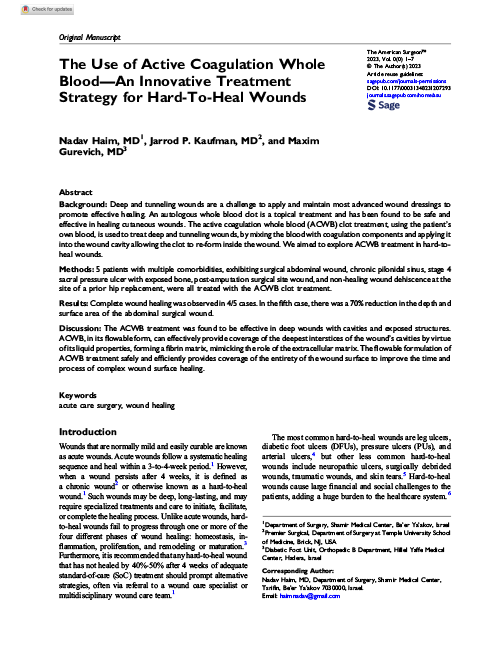 The Use Of Active Coagulation Whole Blood – An Innovative Treatment Strategy For Hard-To-Heal Wounds