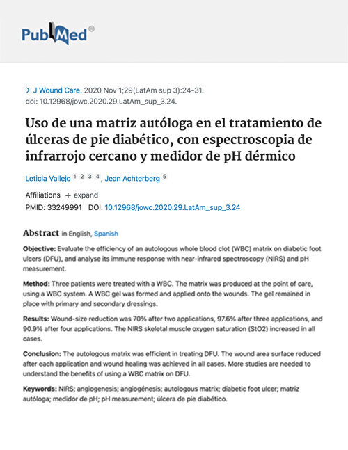 Use Of An Autologous Matrix On Diabetic Foot Ulcers With Near-Infrared Spectroscopy And pH Measurement