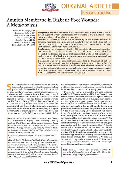 Amnion Membrane in Diabetic Foot Wounds: A Meta-analysis
