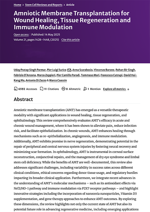 Amniotic Membrane Transplantation for Wound Healing, Tissue Regeneration and Immune Modulation