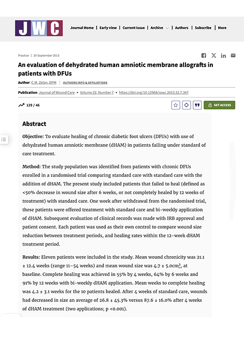 An Evaluation of Dehydrated Human Amniotic Membrane Allografts in Patients with DFUs