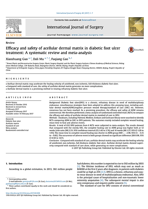 Efficacy and Safety of Acellular Dermal Matrix in Diabetic Foot Ulcer Treatment: A Systematic Review and Meta-Analysis