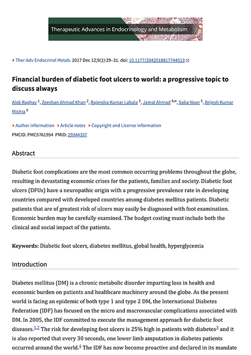 Financial Burden of Diabetic Foot Ulcers to World: A Progressive Topic to Discuss Always