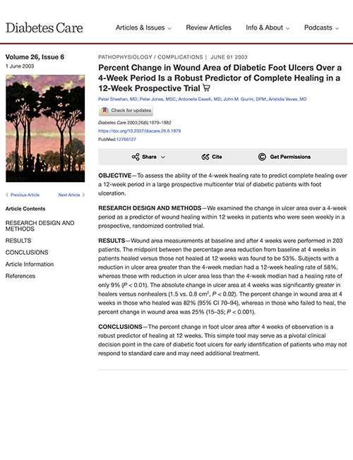 Percent Change in Wound Area of Diabetic Foot Ulcers Over a 4-Week Period Is a Robust Predictor of Complete Healing in a 12-Week Prospective Trial