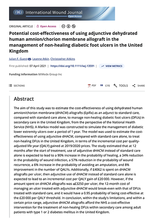Potential Cost-Effectiveness of Using Adjunctive Dehydrated Human Amnion/Chorion Membrane Allograft in the Management of Non-Healing Diabetic Foot Ulcers in the United Kingdom